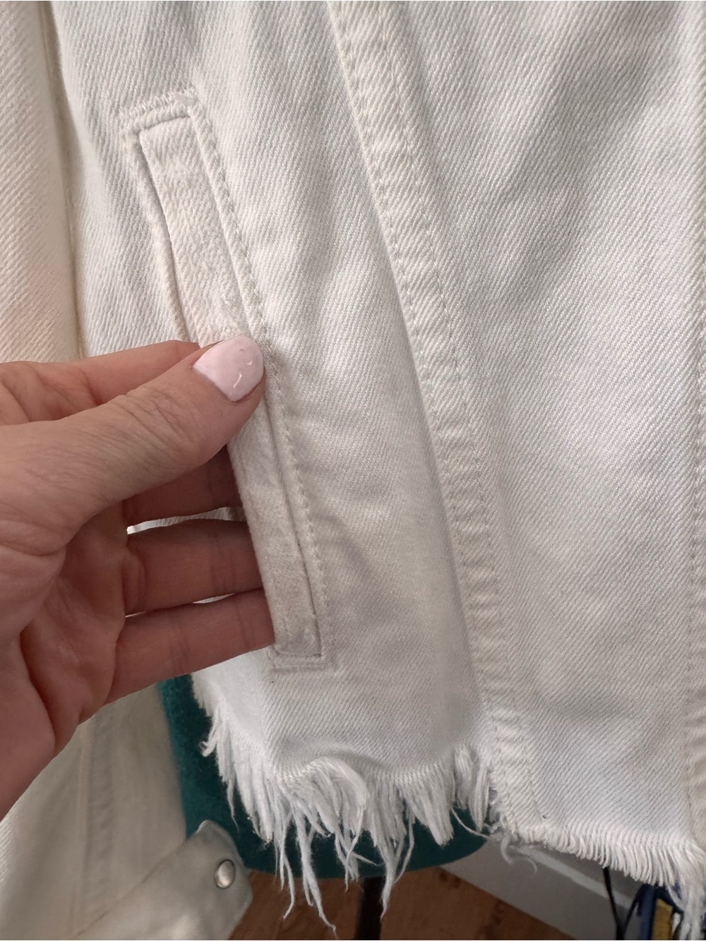 DRIFTWOOD White Denim Jacket with Pink Rose Embroidery - Picture 6 of 6